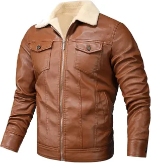 2024 Faux Leather Jackets For Men Stylish Casual Sheepskin Bomber Jacket Suede Cozy Sherpa Lined Motorcycle Coats