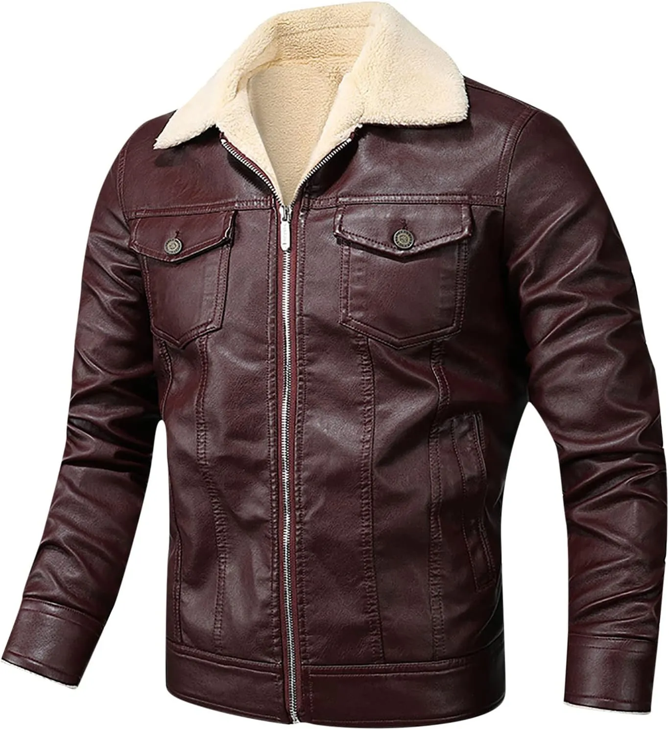 2024 Faux Leather Jackets For Men Stylish Casual Sheepskin Bomber Jacket Suede Cozy Sherpa Lined Motorcycle Coats