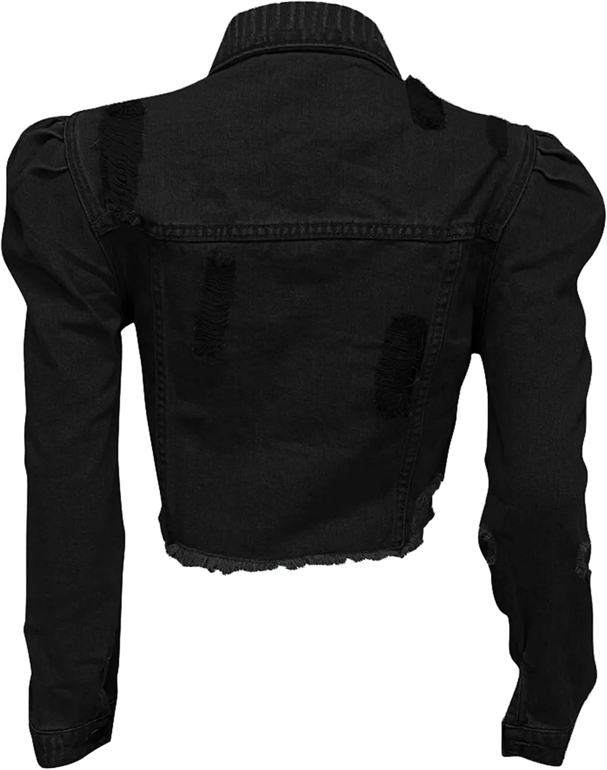 AMEBELLE Jean Jacket for Women Long Puff Sleeve Distressed Crop Denim Jackets Top