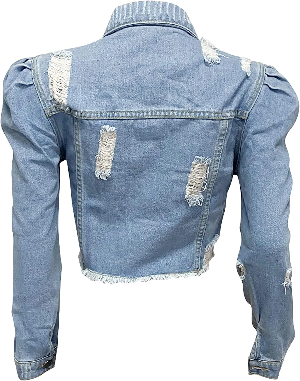 AMEBELLE Jean Jacket for Women Long Puff Sleeve Distressed Crop Denim Jackets Top