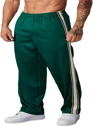 American Style Men's Sweatpants Splicing Printed Woven Belt Casual Pants Gym Sports Fitness Mid Waist Trousers