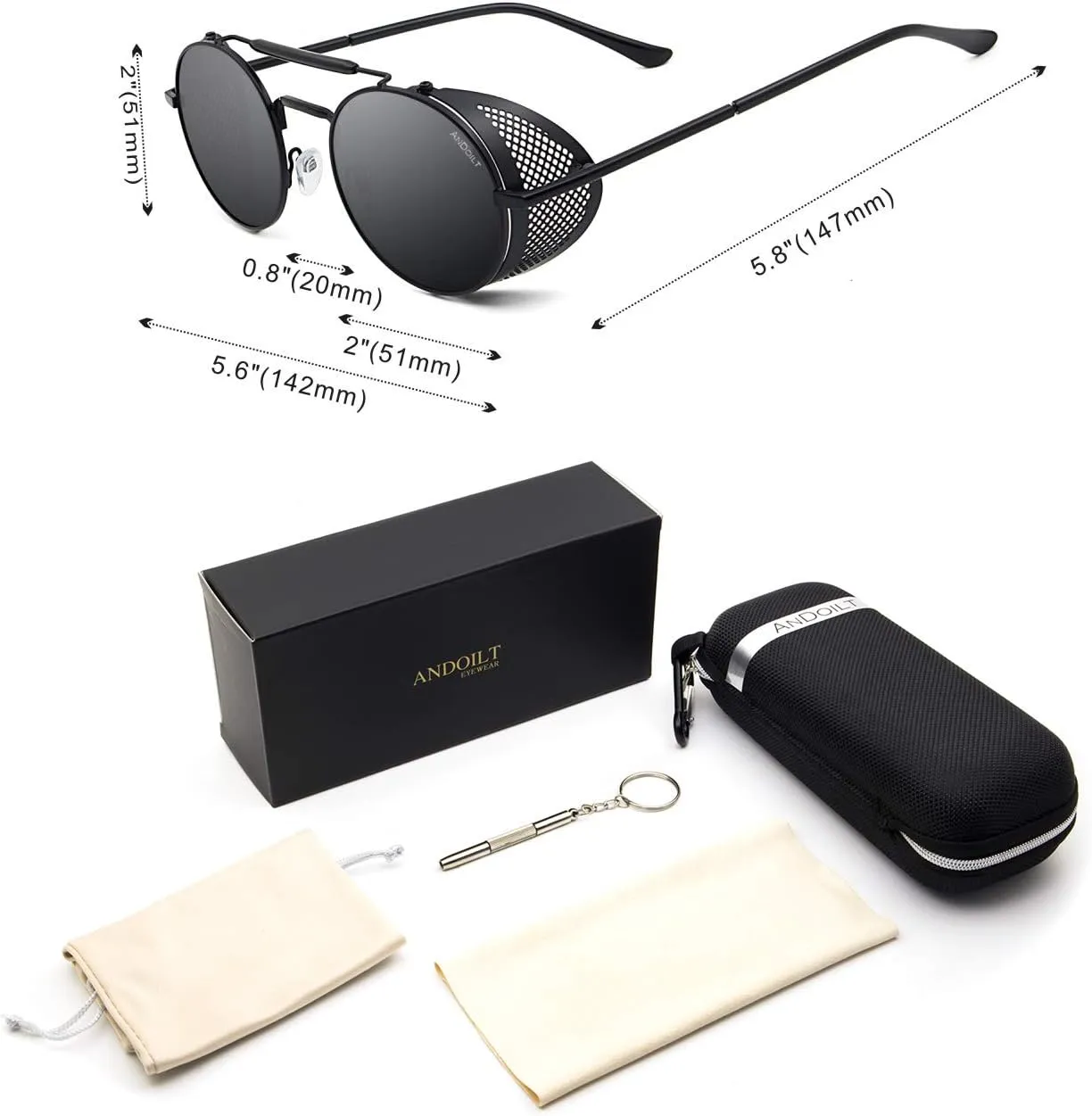 ANDOILT Steampunk Style Round Sunglasses for Men Women Vintage Retro Eyewear Matel Frame UV400 Protection