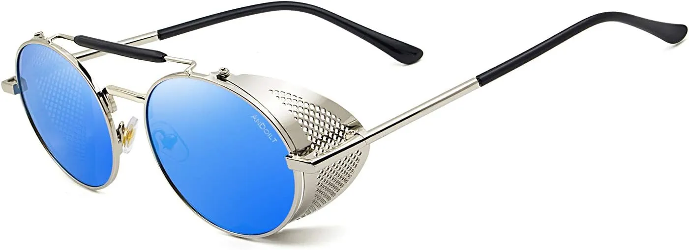 ANDOILT Steampunk Style Round Sunglasses for Men Women Vintage Retro Eyewear Matel Frame UV400 Protection