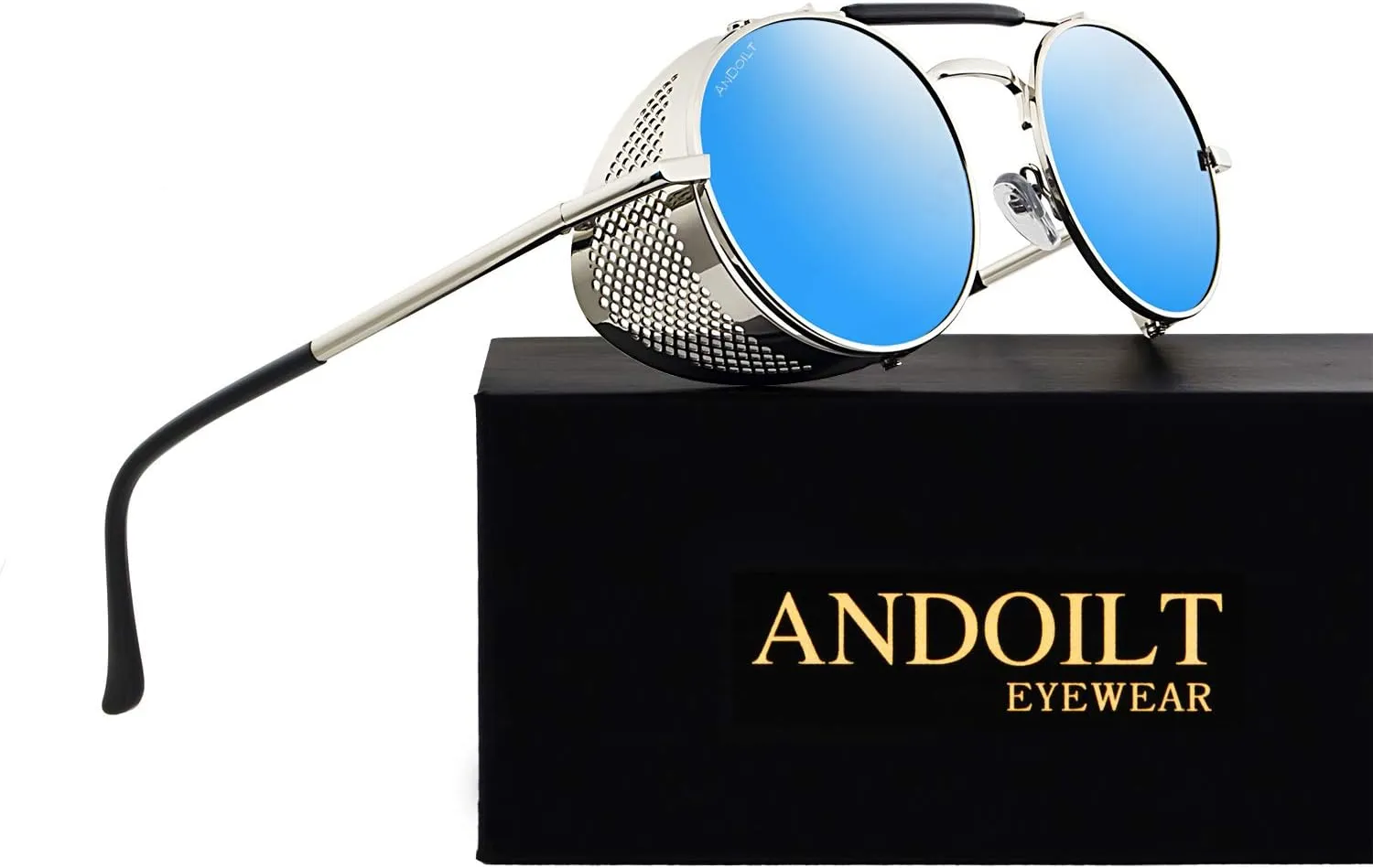 ANDOILT Steampunk Style Round Sunglasses for Men Women Vintage Retro Eyewear Matel Frame UV400 Protection