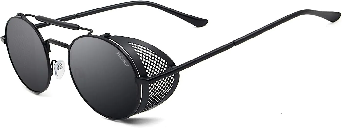 ANDOILT Steampunk Style Round Sunglasses for Men Women Vintage Retro Eyewear Matel Frame UV400 Protection