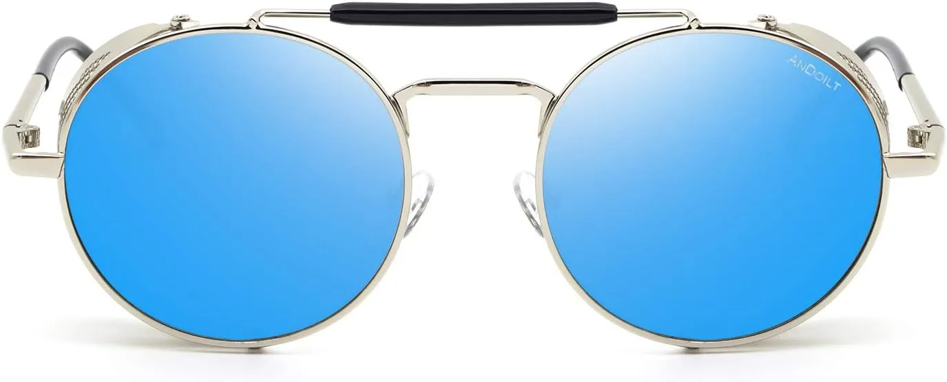 ANDOILT Steampunk Style Round Sunglasses for Men Women Vintage Retro Eyewear Matel Frame UV400 Protection