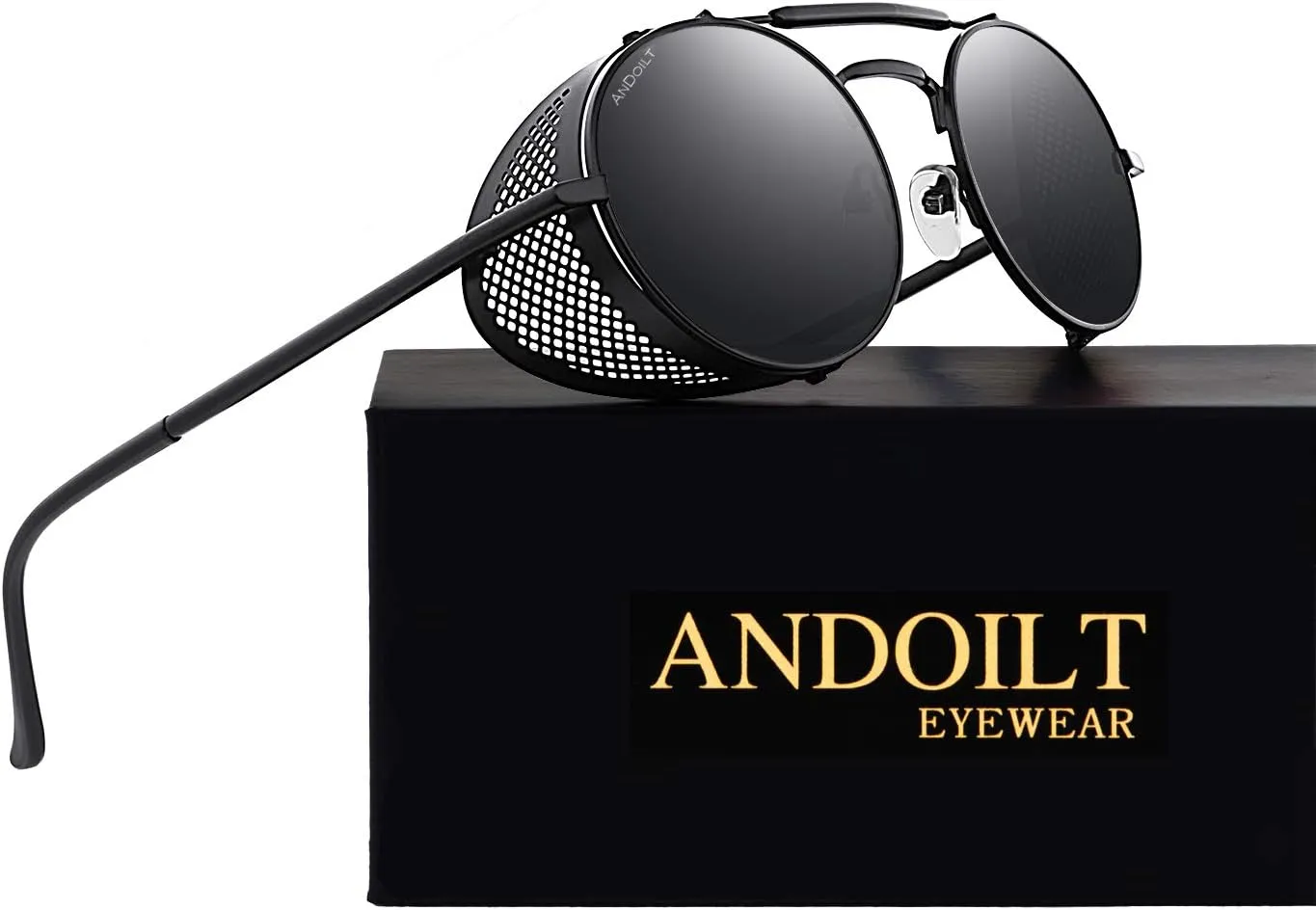 ANDOILT Steampunk Style Round Sunglasses for Men Women Vintage Retro Eyewear Matel Frame UV400 Protection