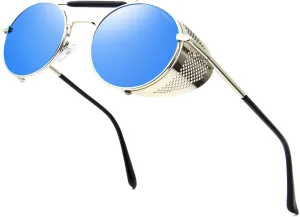ANDOILT Steampunk Style Round Sunglasses for Men Women Vintage Retro Eyewear Matel Frame UV400 Protection