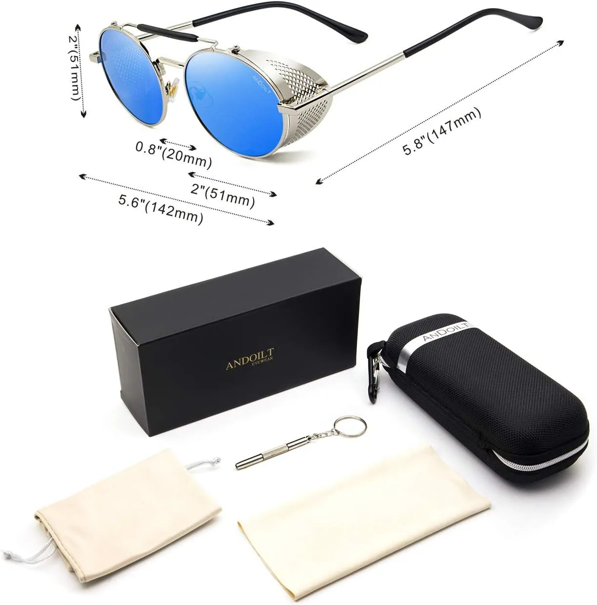 ANDOILT Steampunk Style Round Sunglasses for Men Women Vintage Retro Eyewear Matel Frame UV400 Protection