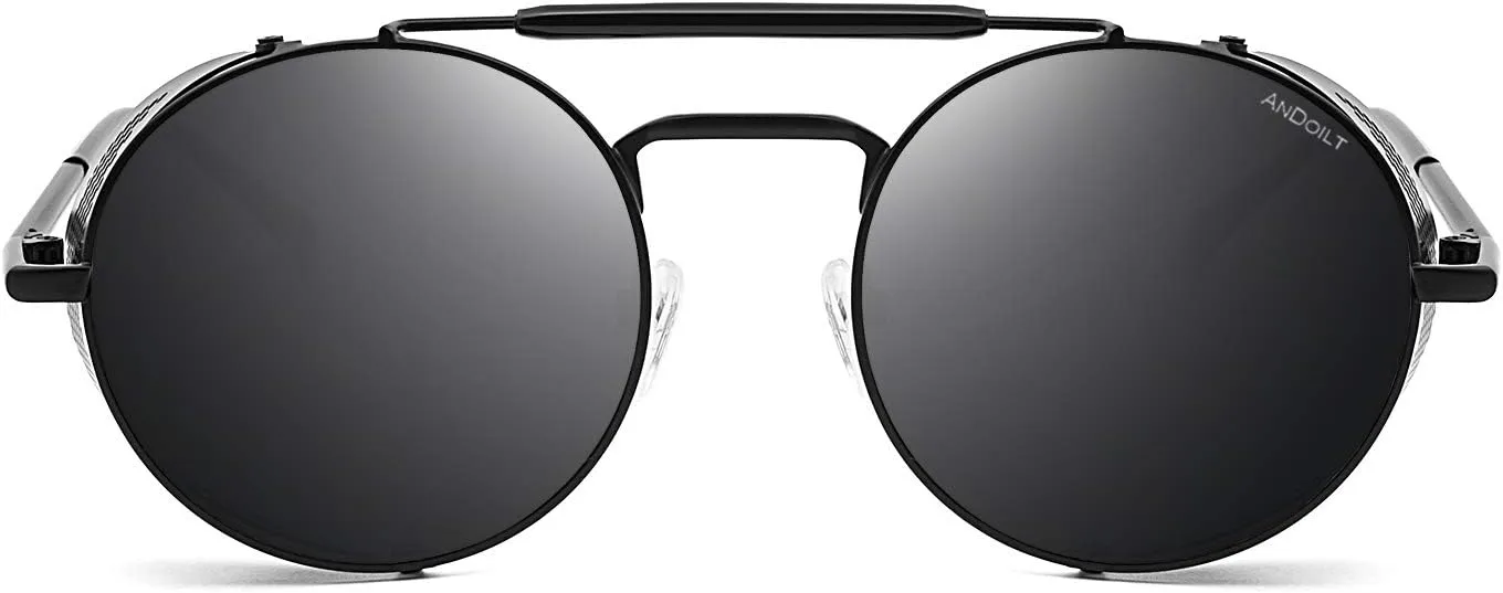 ANDOILT Steampunk Style Round Sunglasses for Men Women Vintage Retro Eyewear Matel Frame UV400 Protection