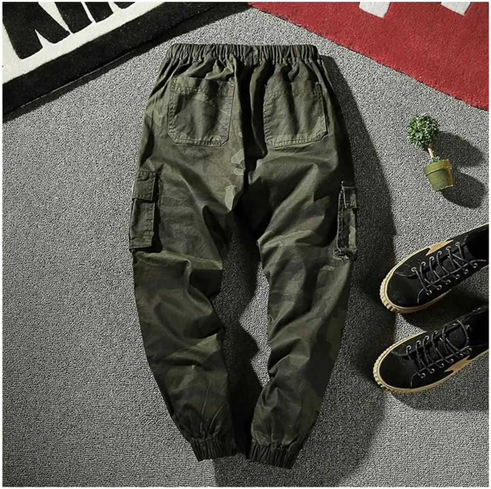 Astellarie Mens Casual Camo Joggers Slim Fit Multi-Pockets Cargo Pants with Drawstring
