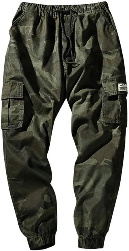 Astellarie Mens Casual Camo Joggers Slim Fit Multi-Pockets Cargo Pants with Drawstring