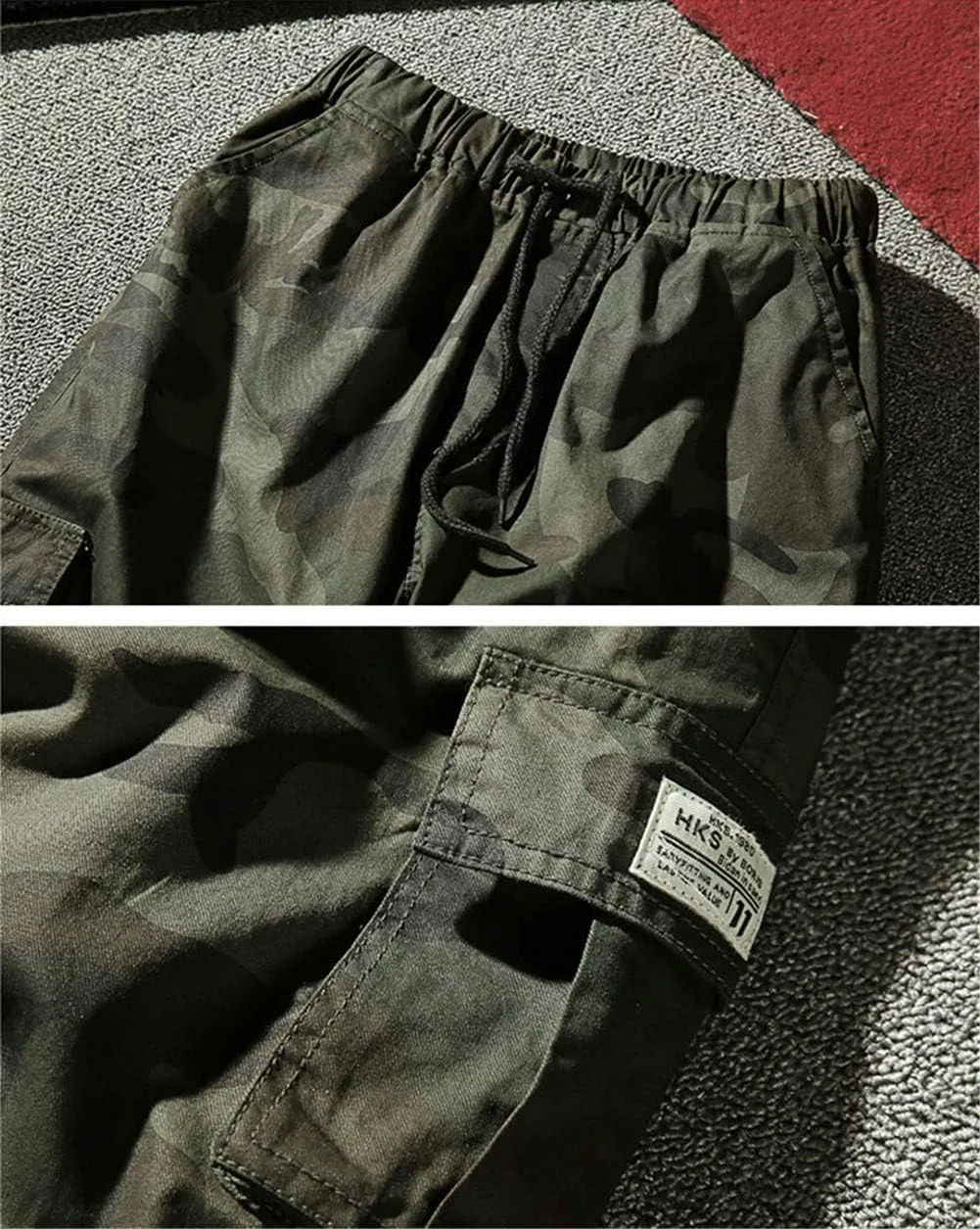 Astellarie Mens Casual Camo Joggers Slim Fit Multi-Pockets Cargo Pants with Drawstring