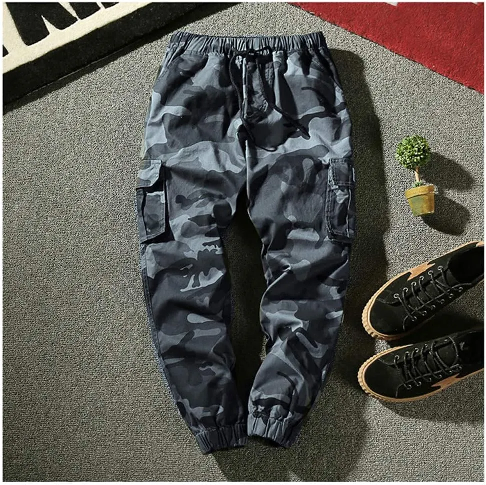 Astellarie Mens Casual Camo Joggers Slim Fit Multi-Pockets Cargo Pants with Drawstring
