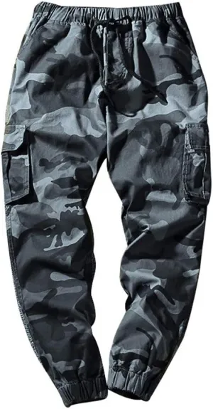 Astellarie Mens Casual Camo Joggers Slim Fit Multi-Pockets Cargo Pants with Drawstring