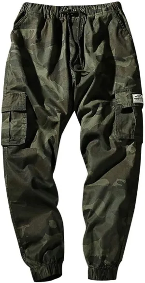 Astellarie Mens Casual Camo Joggers Slim Fit Multi-Pockets Cargo Pants with Drawstring