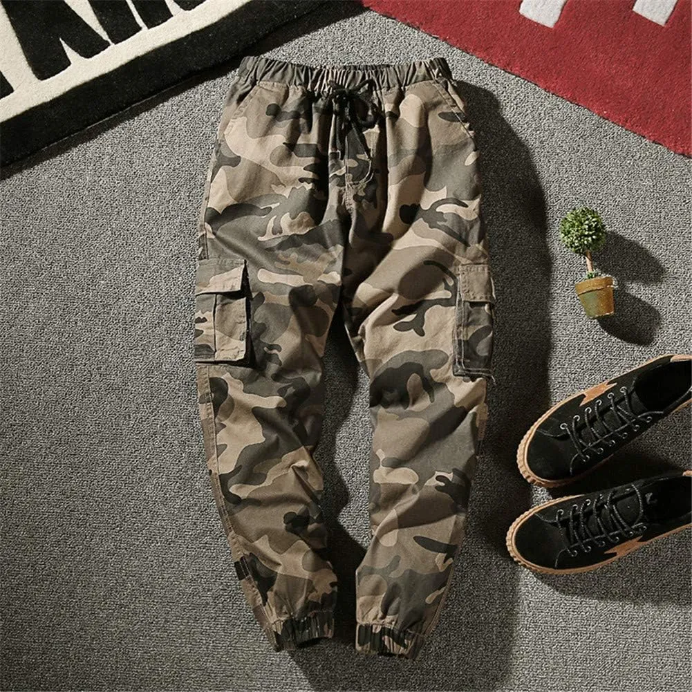 Astellarie Mens Casual Camo Joggers Slim Fit Multi-Pockets Cargo Pants with Drawstring