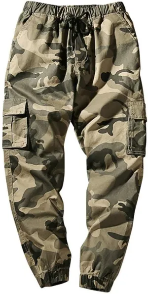Astellarie Mens Casual Camo Joggers Slim Fit Multi-Pockets Cargo Pants with Drawstring