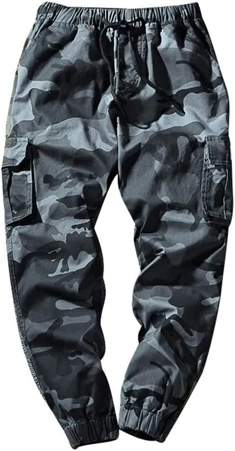 Astellarie Mens Casual Camo Joggers Slim Fit Multi-Pockets Cargo Pants with Drawstring