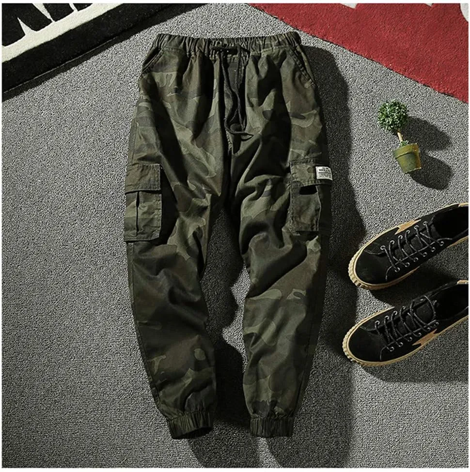 Astellarie Mens Casual Camo Joggers Slim Fit Multi-Pockets Cargo Pants with Drawstring