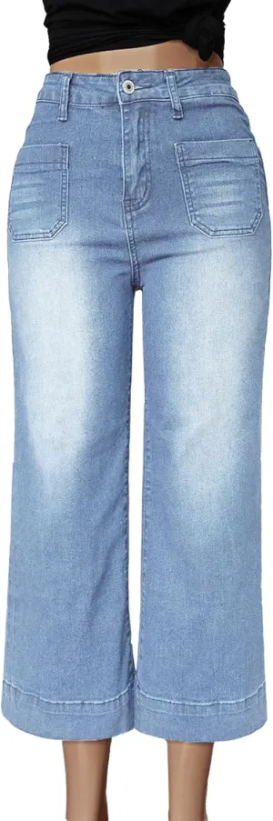 Atditama Wide Leg Jeans for Women Stretch High Waisted Straight Leg Denim Pants Boyfriend Mom Jeans