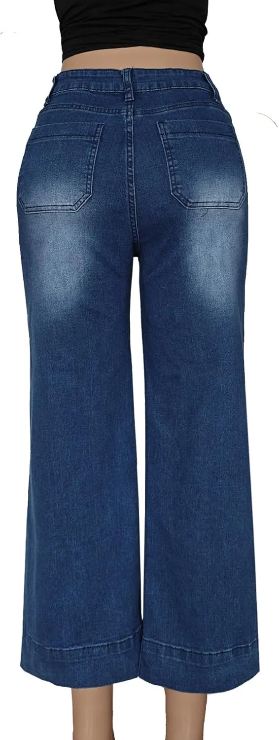 Atditama Wide Leg Jeans for Women Stretch High Waisted Straight Leg Denim Pants Boyfriend Mom Jeans
