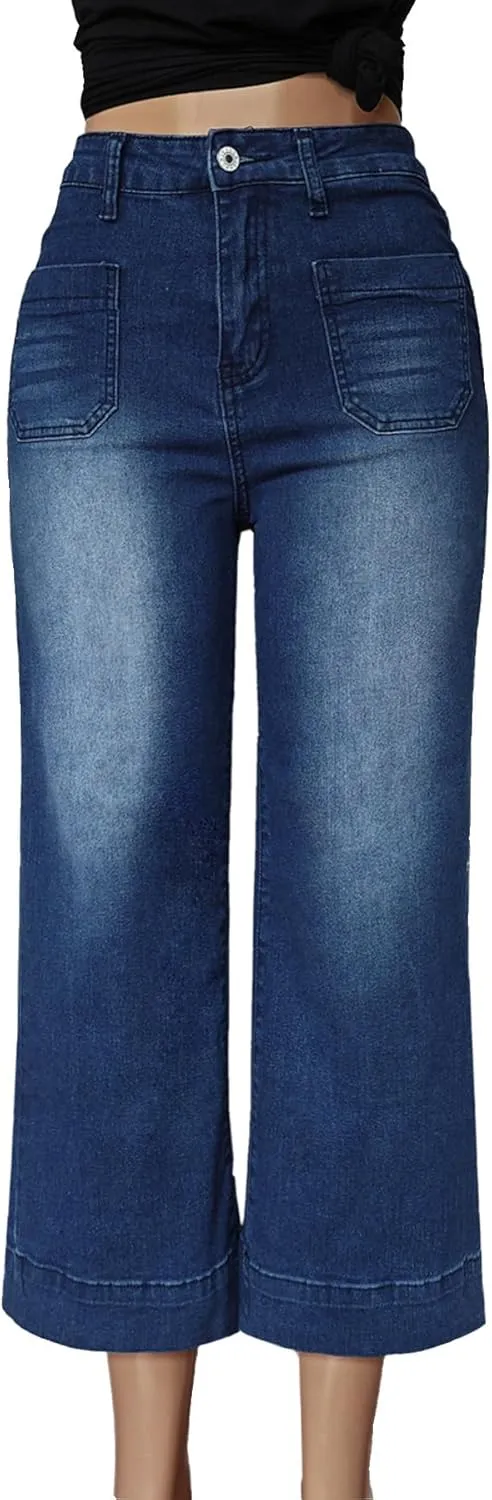 Atditama Wide Leg Jeans for Women Stretch High Waisted Straight Leg Denim Pants Boyfriend Mom Jeans