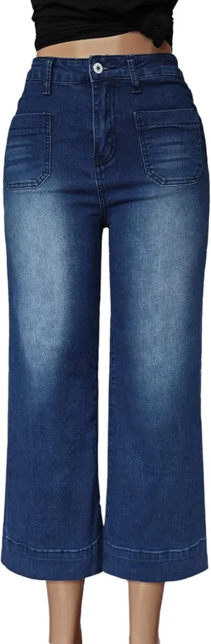 Atditama Wide Leg Jeans for Women Stretch High Waisted Straight Leg Denim Pants Boyfriend Mom Jeans
