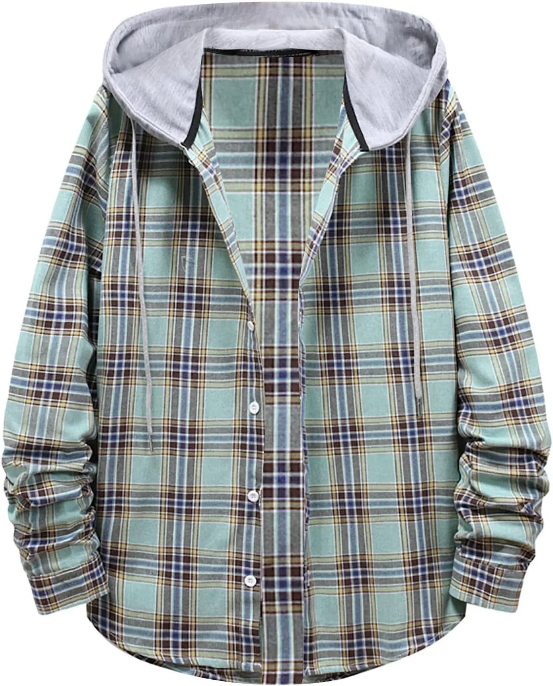 Aymnlox Hoodies for Men Fashion Long Sleeve Plaid Button Shirts Jacket With Hood Casual Stylish Drawstring Sweatshirts 2024
