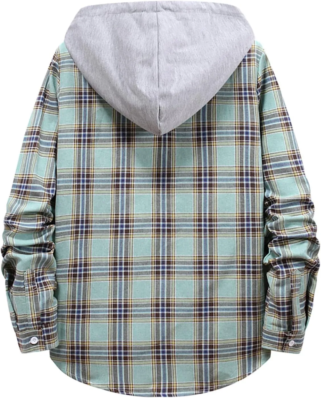 Aymnlox Hoodies for Men Fashion Long Sleeve Plaid Button Shirts Jacket With Hood Casual Stylish Drawstring Sweatshirts 2024
