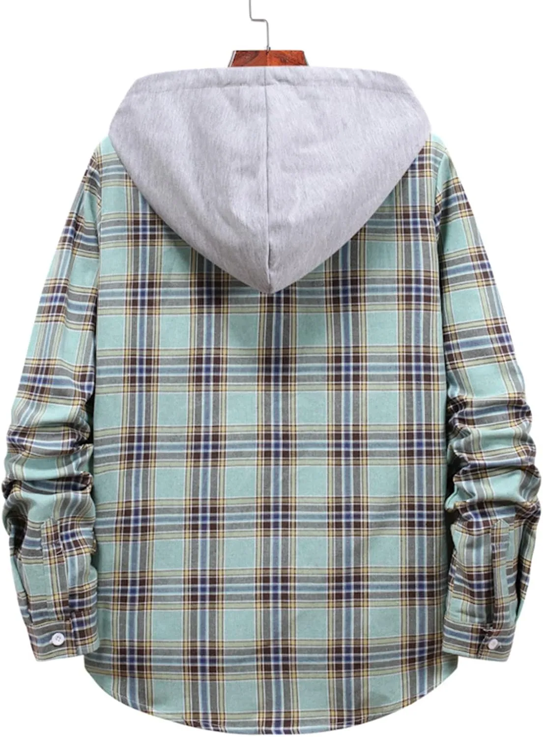 Aymnlox Hoodies for Men Fashion Long Sleeve Plaid Button Shirts Jacket With Hood Casual Stylish Drawstring Sweatshirts 2024