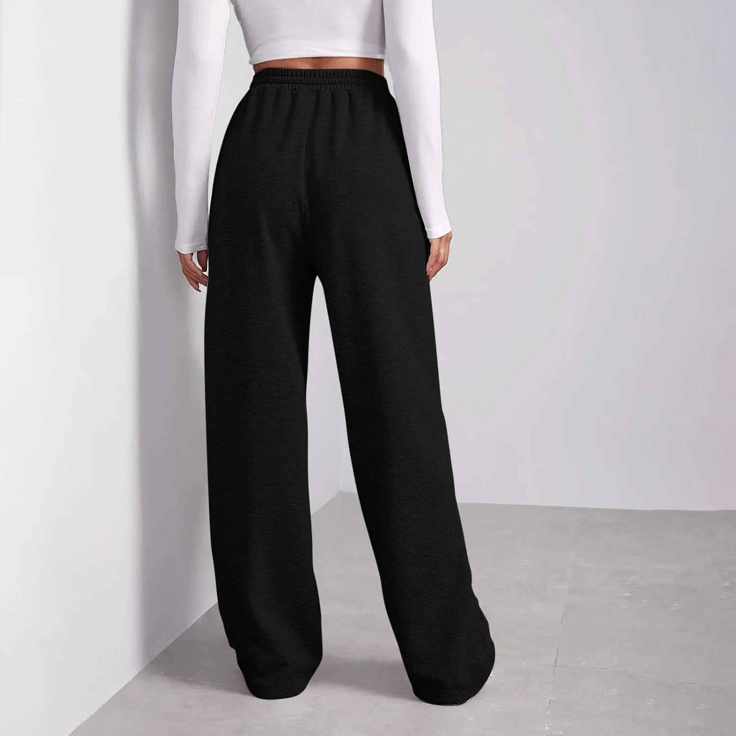 Baggy Wide Leg Sweatpants for Women Fleece High Waist Joggers with Pockets Lightweight Comfy Drawstring Sweat Pants