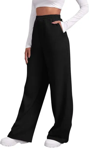 Baggy Wide Leg Sweatpants for Women Fleece High Waist Joggers with Pockets Lightweight Comfy Drawstring Sweat Pants