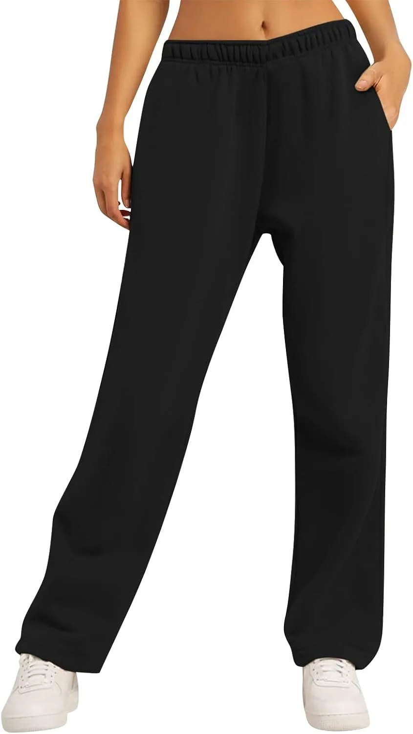 Baggy Wide Leg Sweatpants for Women Fleece High Waist Joggers with Pockets Lightweight Comfy Drawstring Sweat Pants