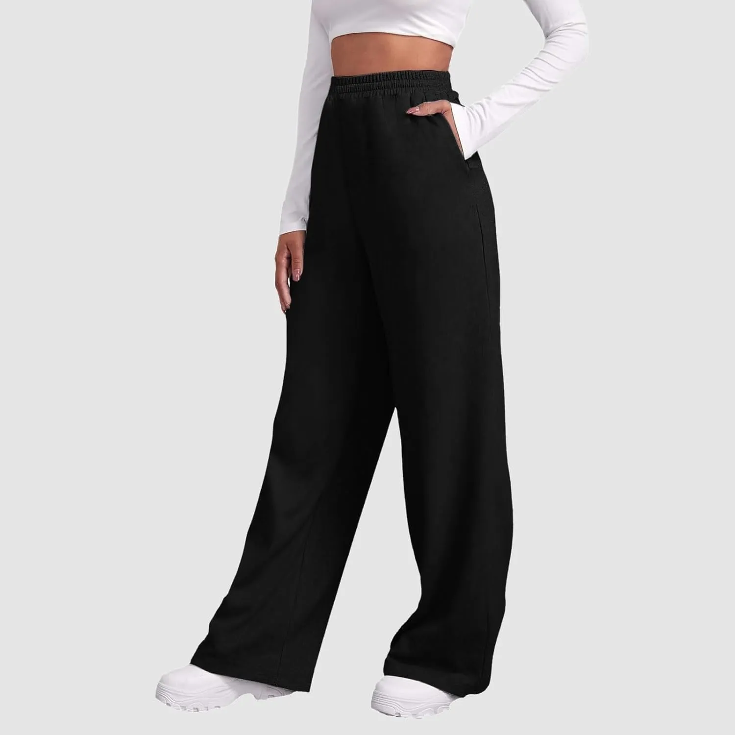 Baggy Wide Leg Sweatpants for Women Fleece High Waist Joggers with Pockets Lightweight Comfy Drawstring Sweat Pants