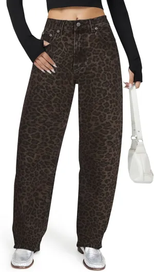 Barrel Jeans for Women, High Waisted Wide Straight Leg Boyfriend Microelastic Womens Mom Jeans