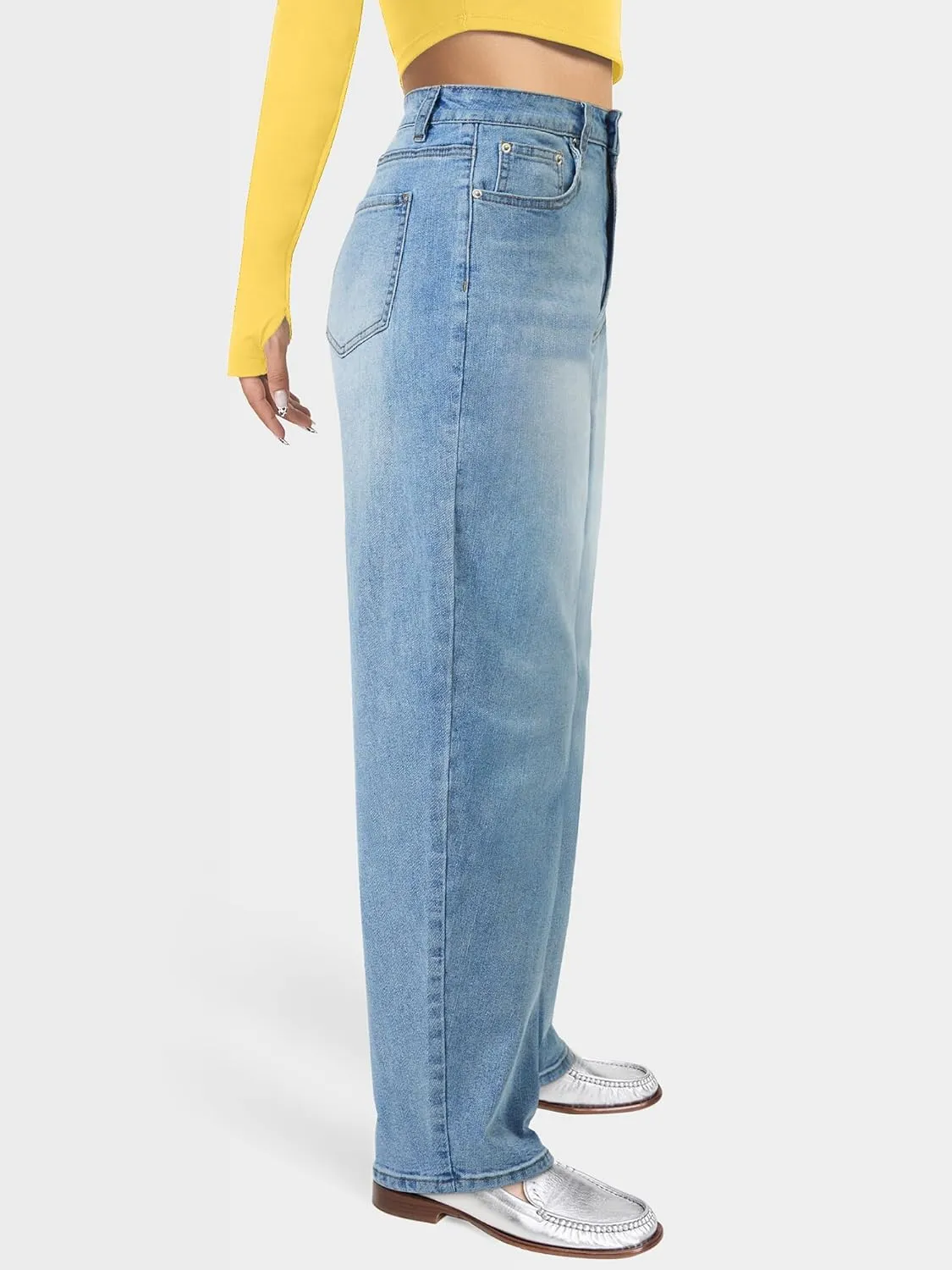 Barrel Jeans for Women, High Waisted Wide Straight Leg Boyfriend Microelastic Womens Mom Jeans