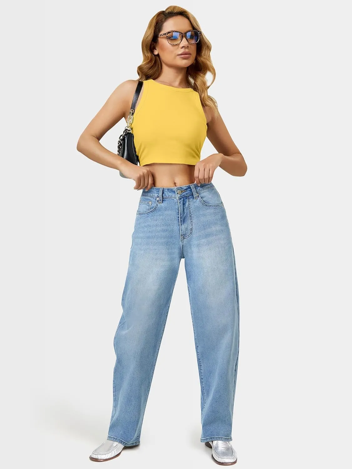 Barrel Jeans for Women, High Waisted Wide Straight Leg Boyfriend Microelastic Womens Mom Jeans