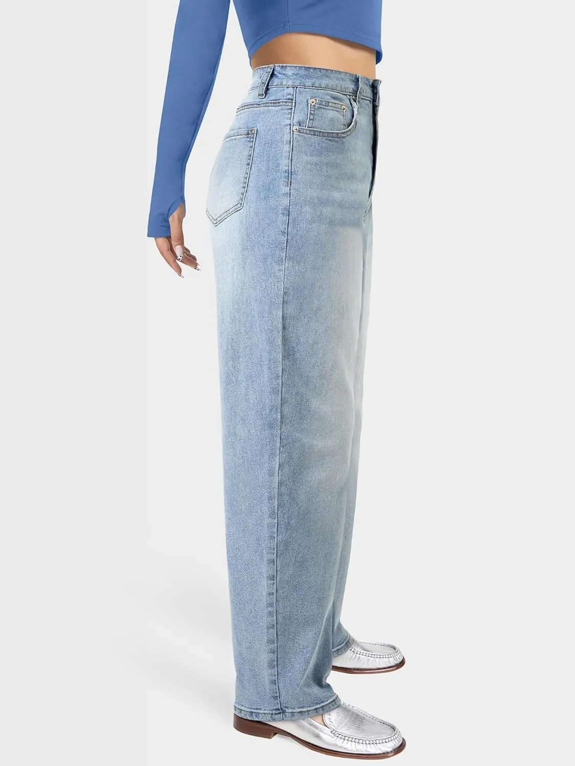 Barrel Jeans for Women, High Waisted Wide Straight Leg Boyfriend Microelastic Womens Mom Jeans