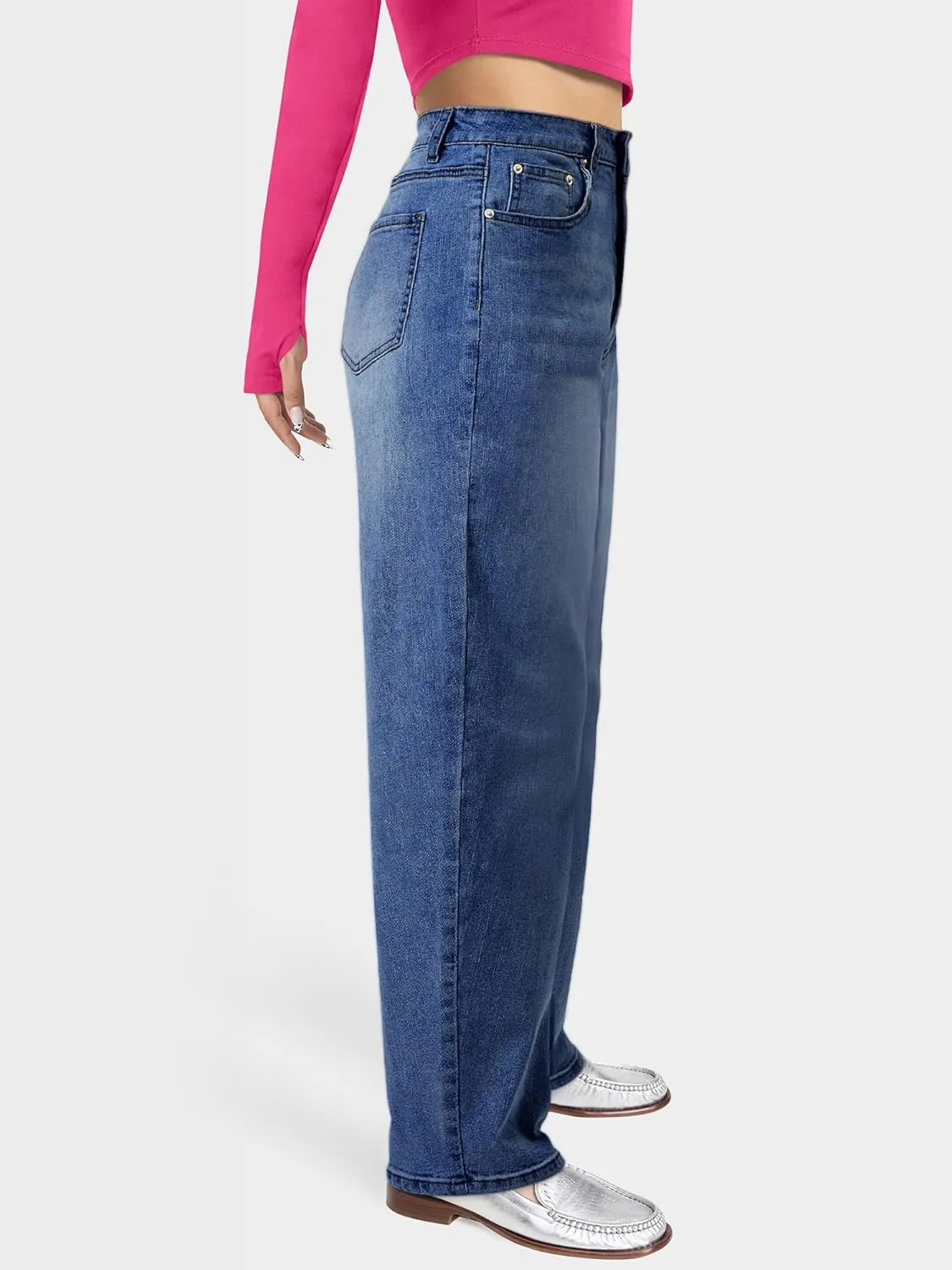Barrel Jeans for Women, High Waisted Wide Straight Leg Boyfriend Microelastic Womens Mom Jeans