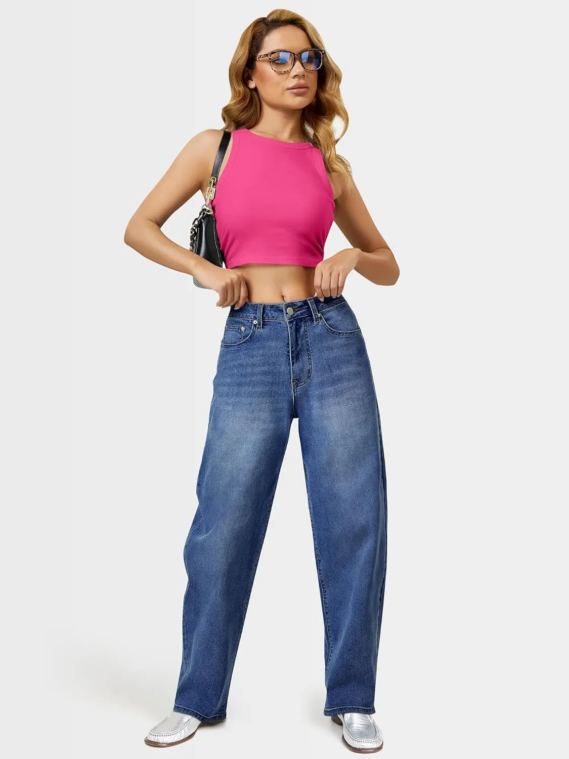 Barrel Jeans for Women, High Waisted Wide Straight Leg Boyfriend Microelastic Womens Mom Jeans