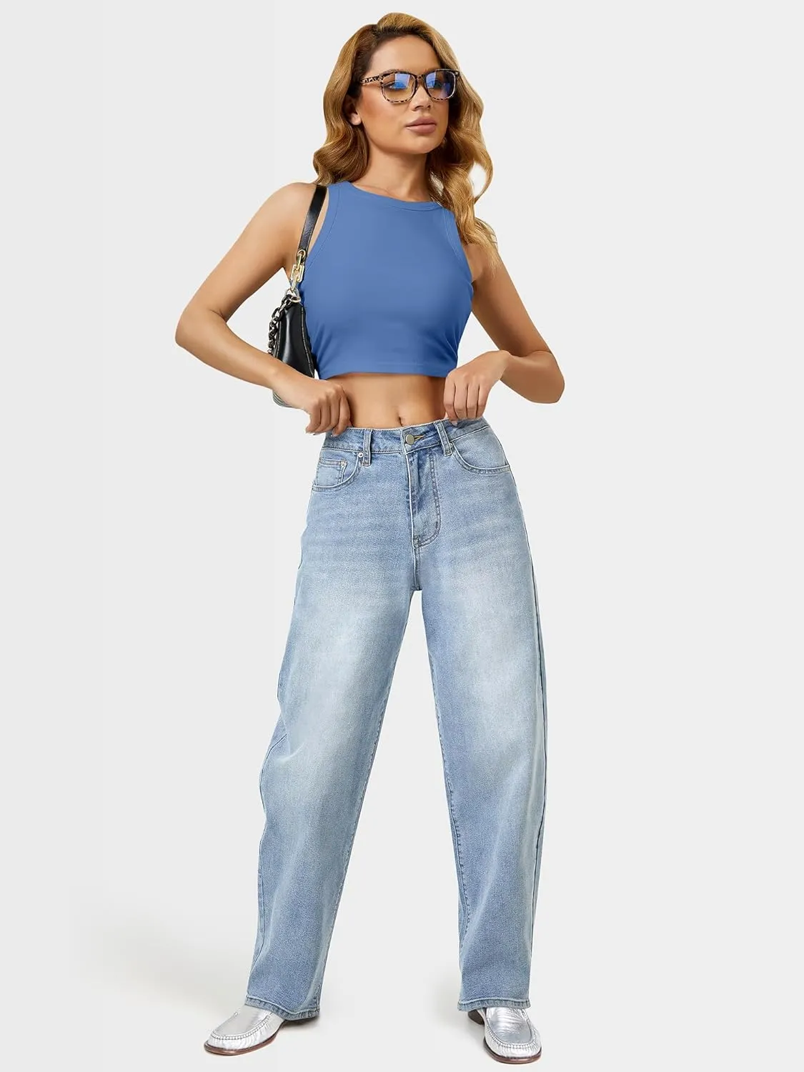 Barrel Jeans for Women, High Waisted Wide Straight Leg Boyfriend Microelastic Womens Mom Jeans