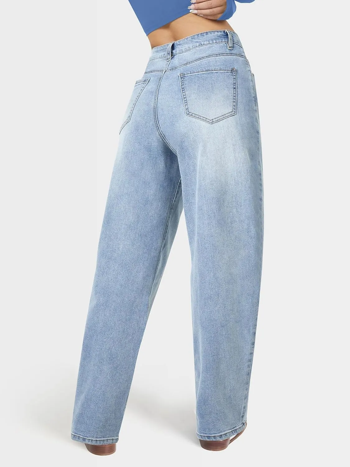 Barrel Jeans for Women, High Waisted Wide Straight Leg Boyfriend Microelastic Womens Mom Jeans