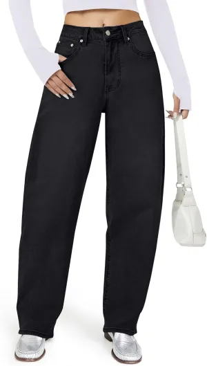 Barrel Jeans for Women, High Waisted Wide Straight Leg Boyfriend Microelastic Womens Mom Jeans