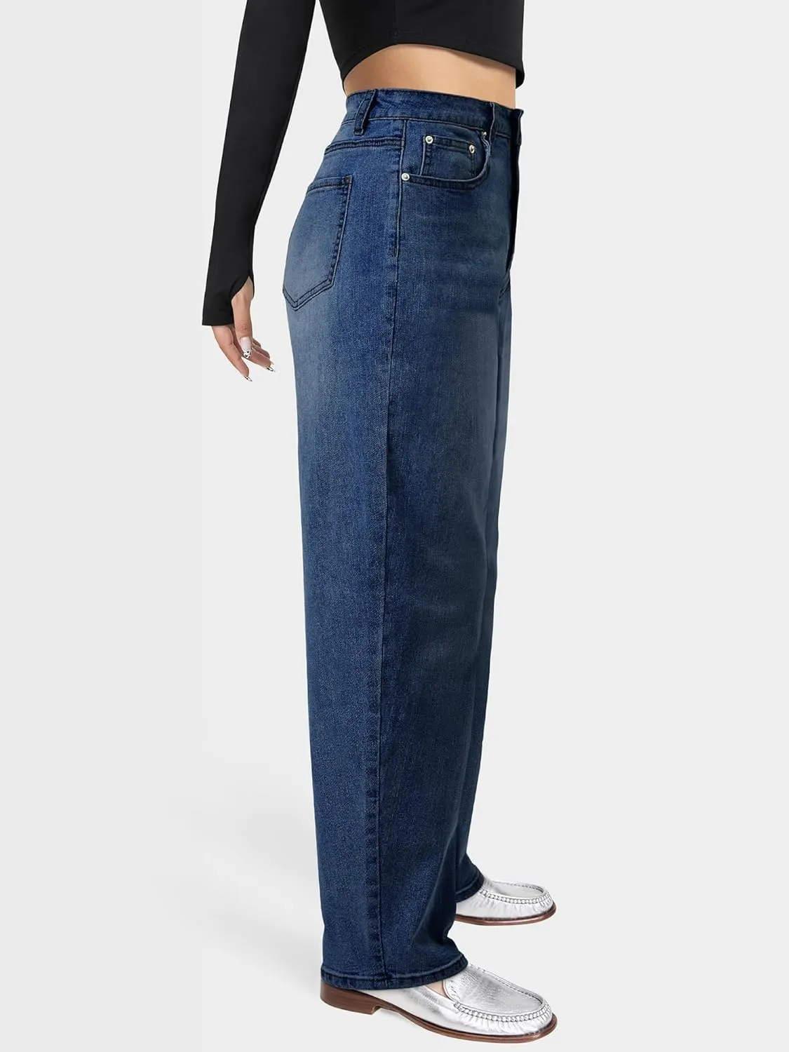 Barrel Jeans for Women, High Waisted Wide Straight Leg Boyfriend Microelastic Womens Mom Jeans