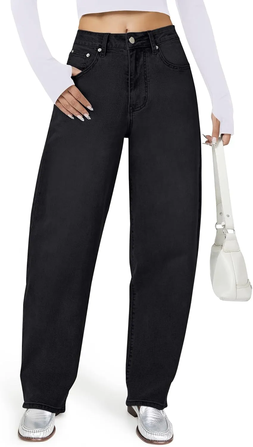 Barrel Jeans for Women, High Waisted Wide Straight Leg Boyfriend Microelastic Womens Mom Jeans