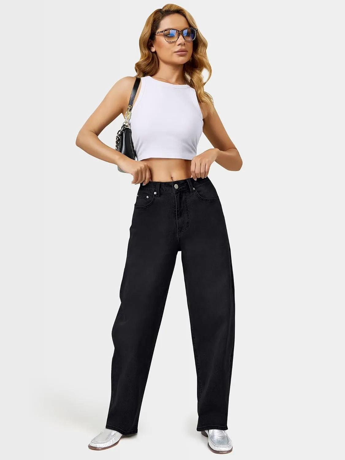 Barrel Jeans for Women, High Waisted Wide Straight Leg Boyfriend Microelastic Womens Mom Jeans
