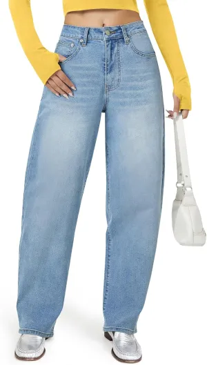 Barrel Jeans for Women, High Waisted Wide Straight Leg Boyfriend Microelastic Womens Mom Jeans