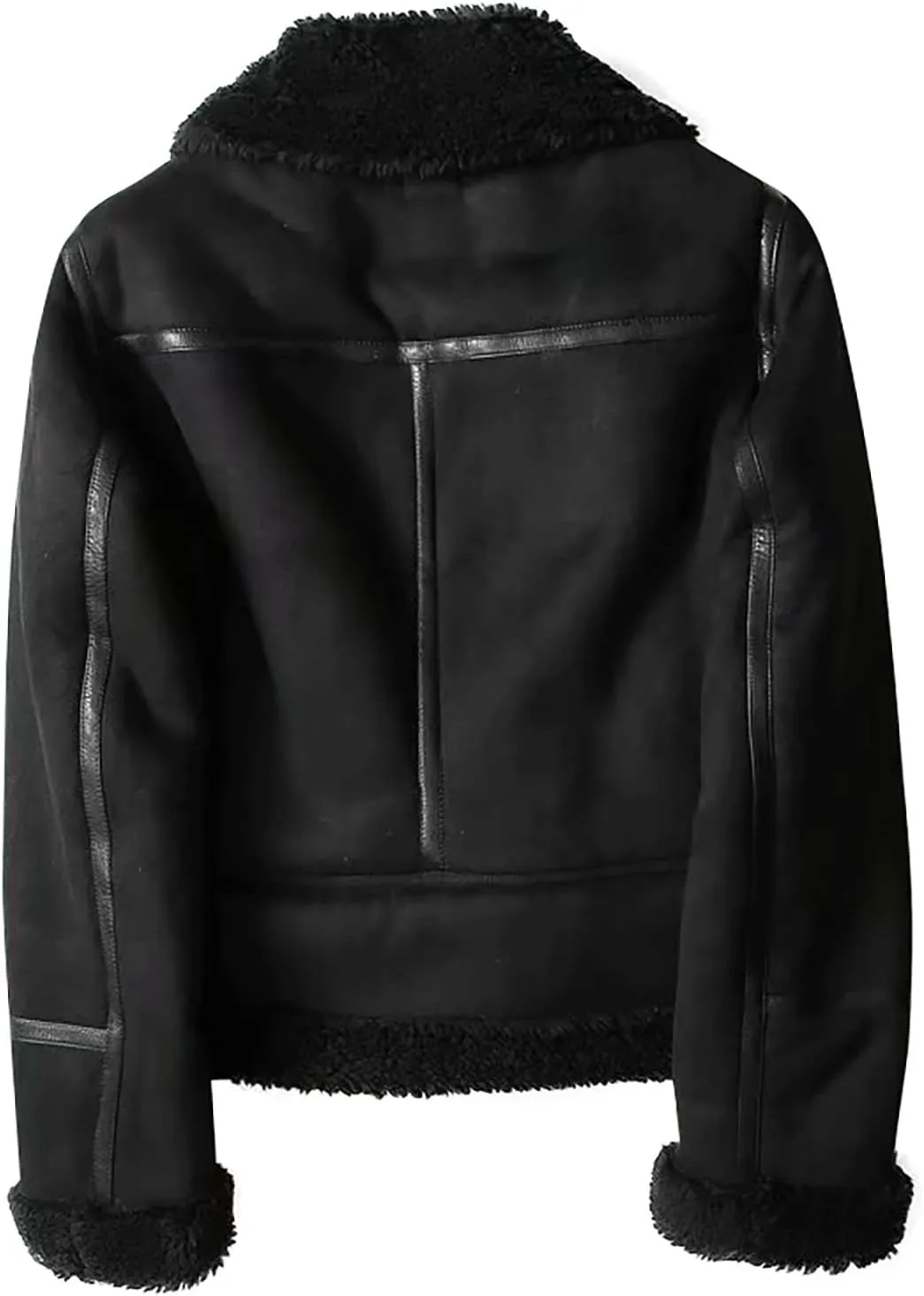 BAXLIMEK Faux Leather Jacket For Women,2023 Fall Winter Trendy Thicken Warm Lapel Shaggy Fuzzy Fleece Lined Sherpa Jackets