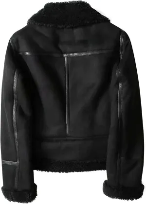 BAXLIMEK Faux Leather Jacket For Women,2023 Fall Winter Trendy Thicken Warm Lapel Shaggy Fuzzy Fleece Lined Sherpa Jackets